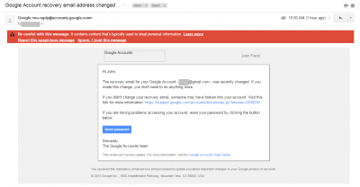 Google spam phishing warning